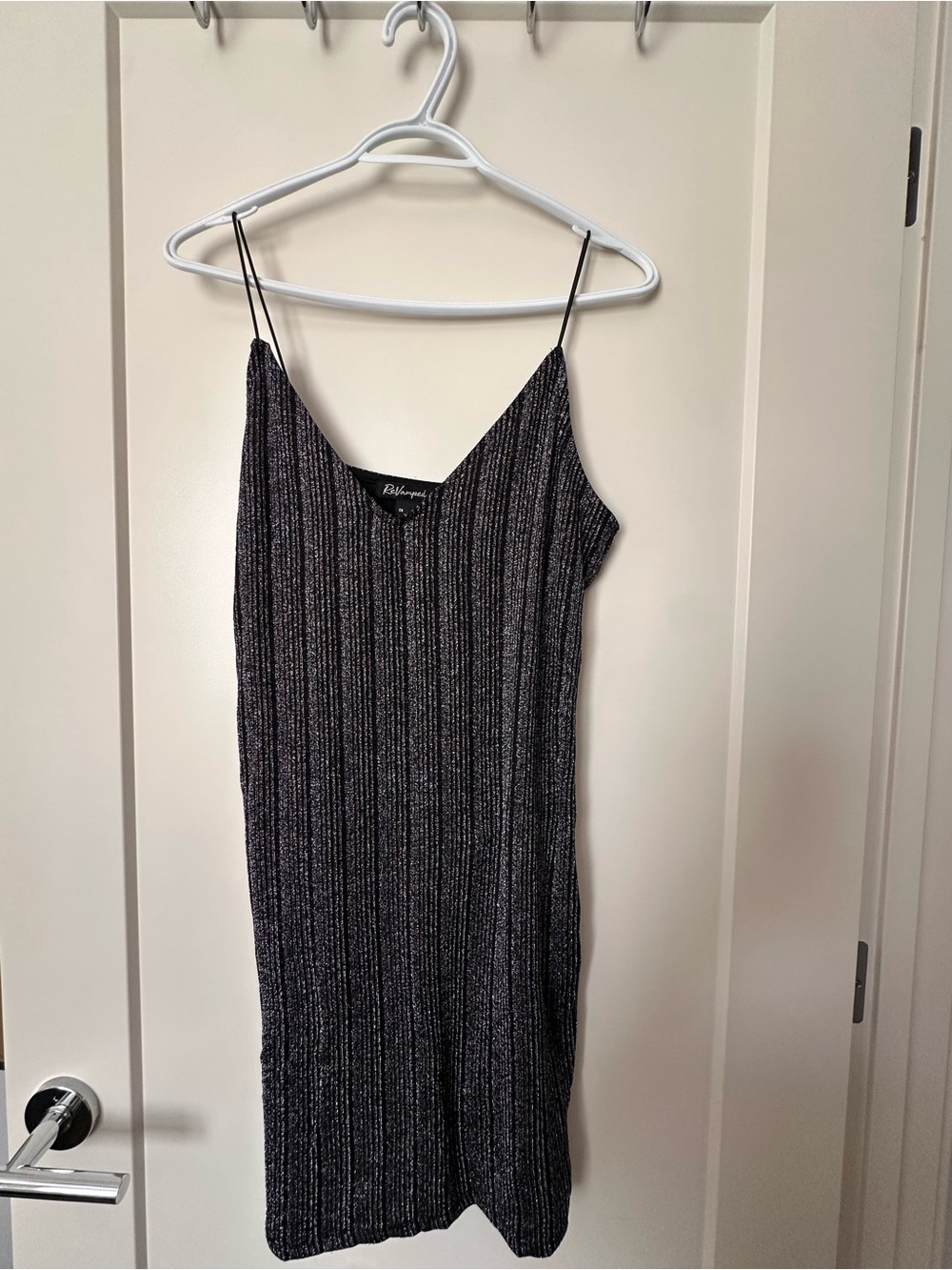 Black Metallic Ribbed Slip Mini Dress